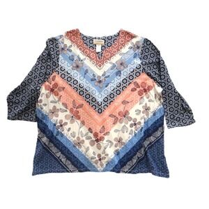 Alfred Dunner Women's 3X Multi-Color Patterned Blouse with Pearl Accents NWT